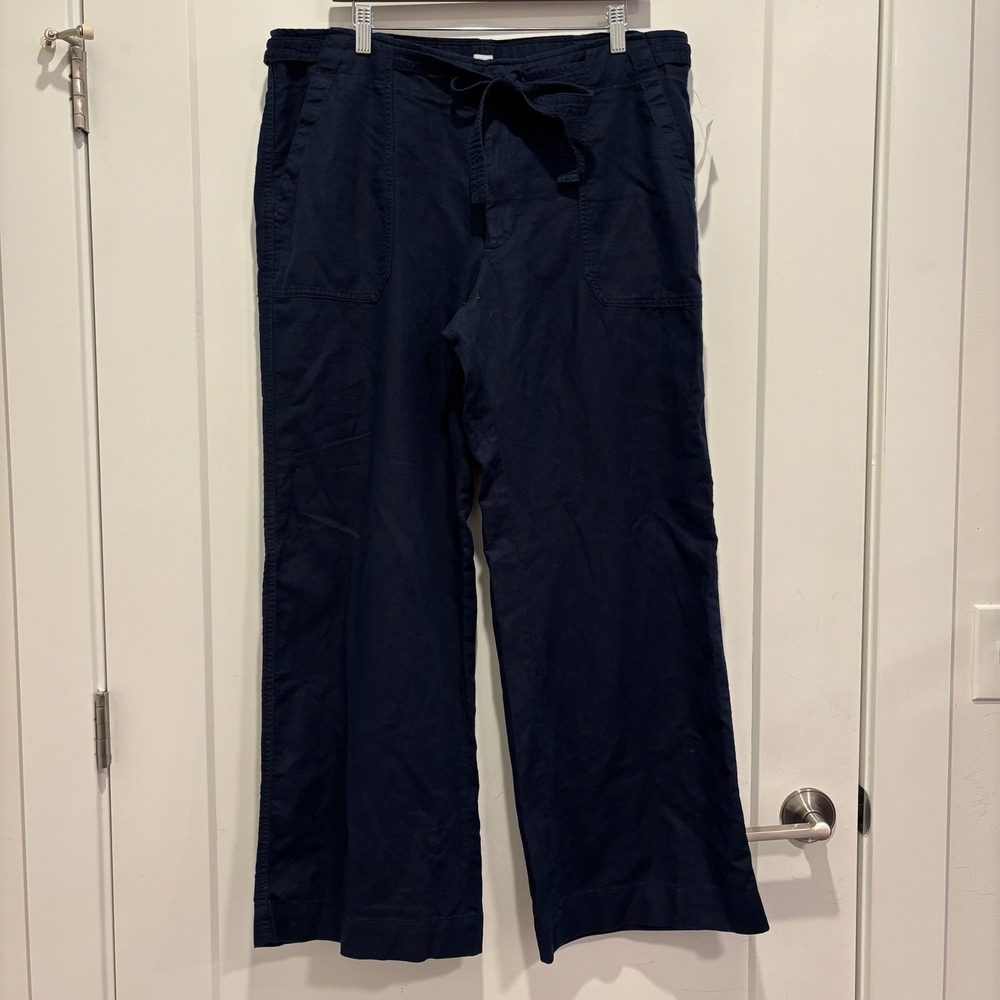 Gap Navy Blue Linen Blend Wide Leg Tie Waist Crop Pants Womens 18R‎